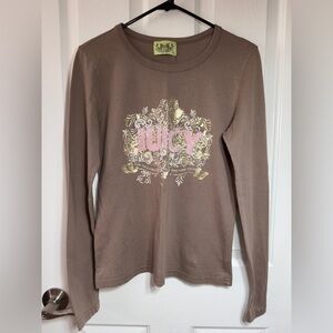 Juicy Couture Brown Long Sleeve Shirt with Gold and Pink Accents